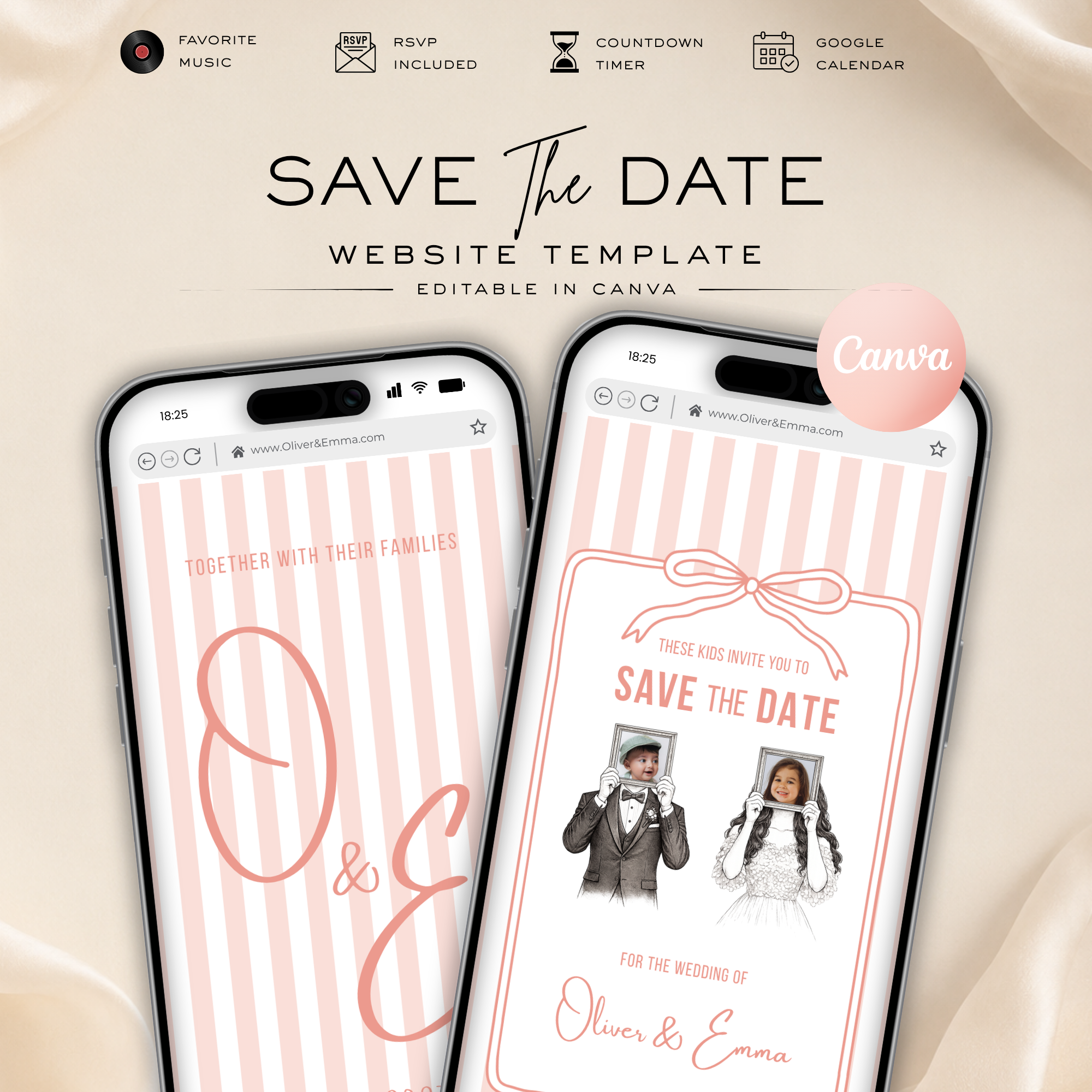 Pearl Blush Kids Save the Date Website Template | Old Money Style