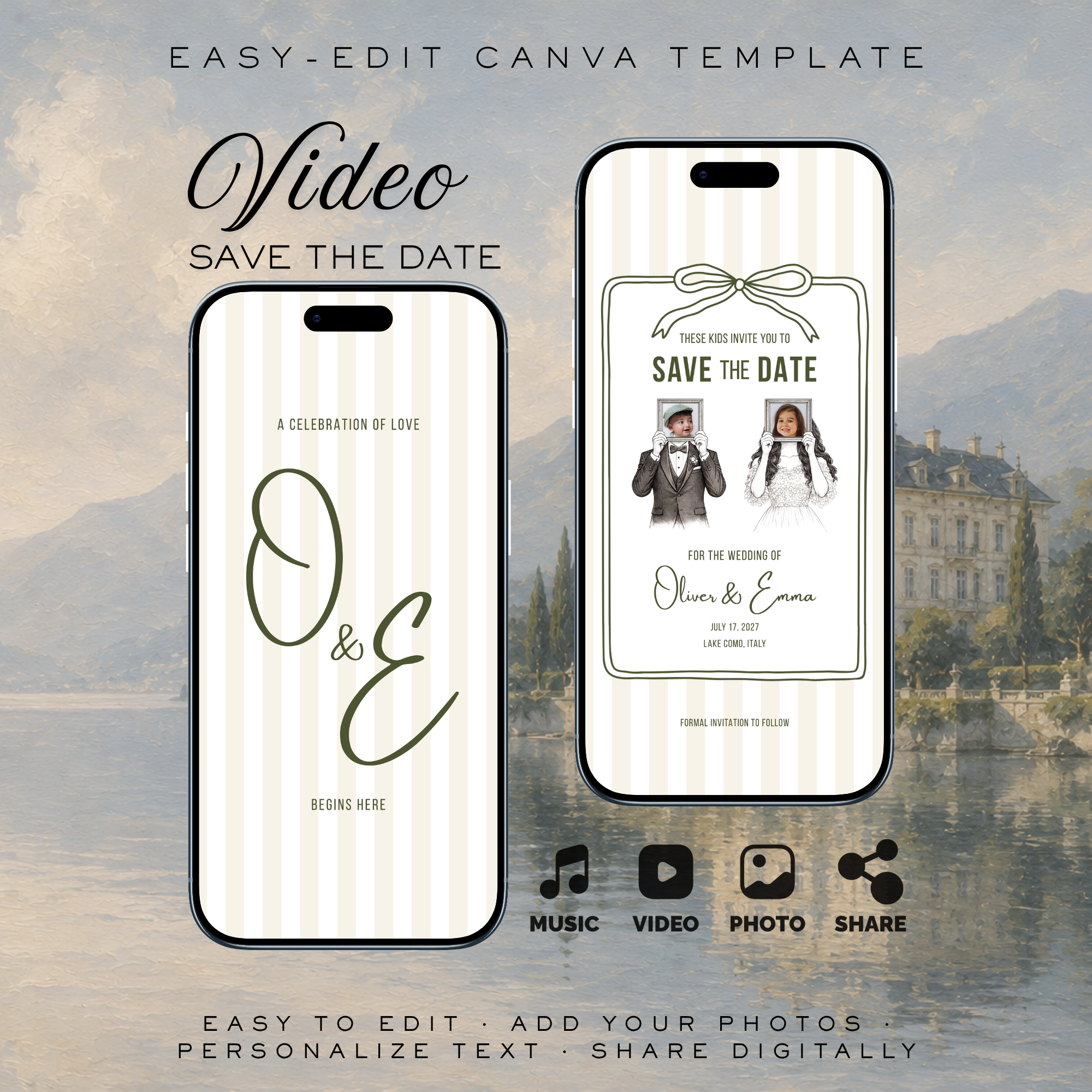 Ivory & Olive Kids Save the Date Video Template | Editable Canva Wedding Invitation