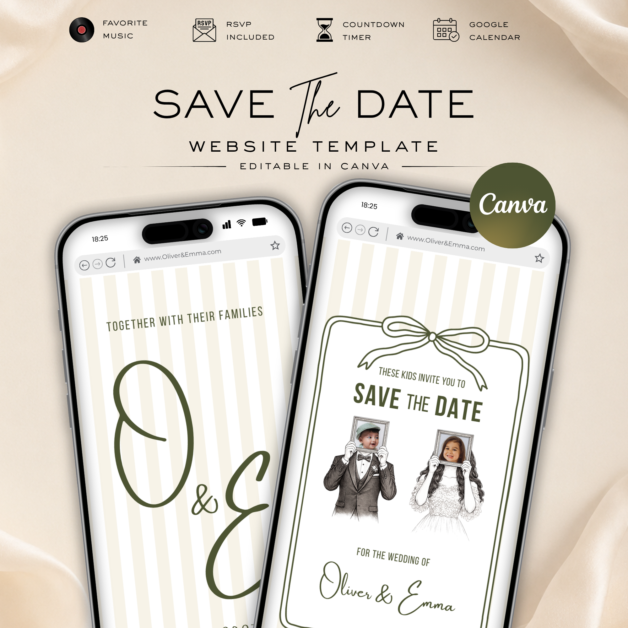 Ivory & Olive Kids Save the Date Website Template | Old Money Style