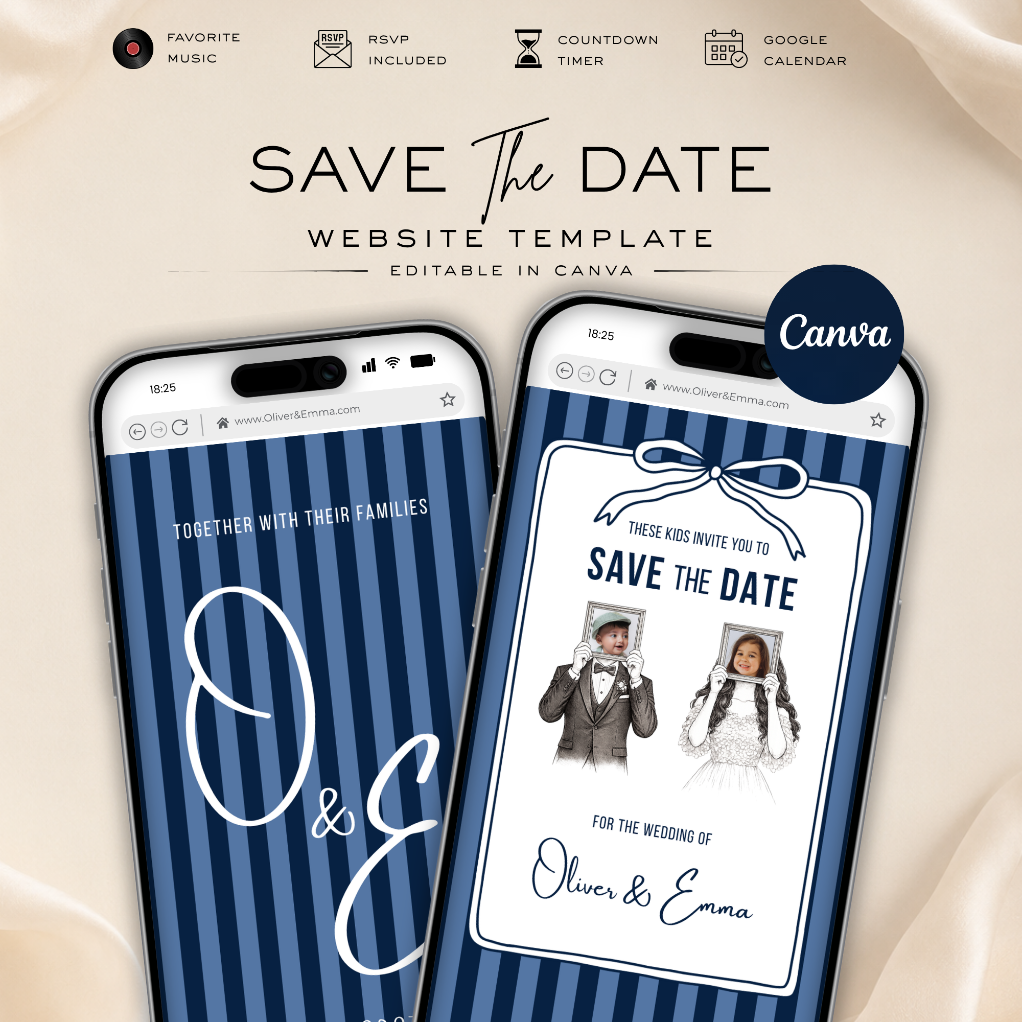 Navy Kids Save the Date Website Template | Old Money Style