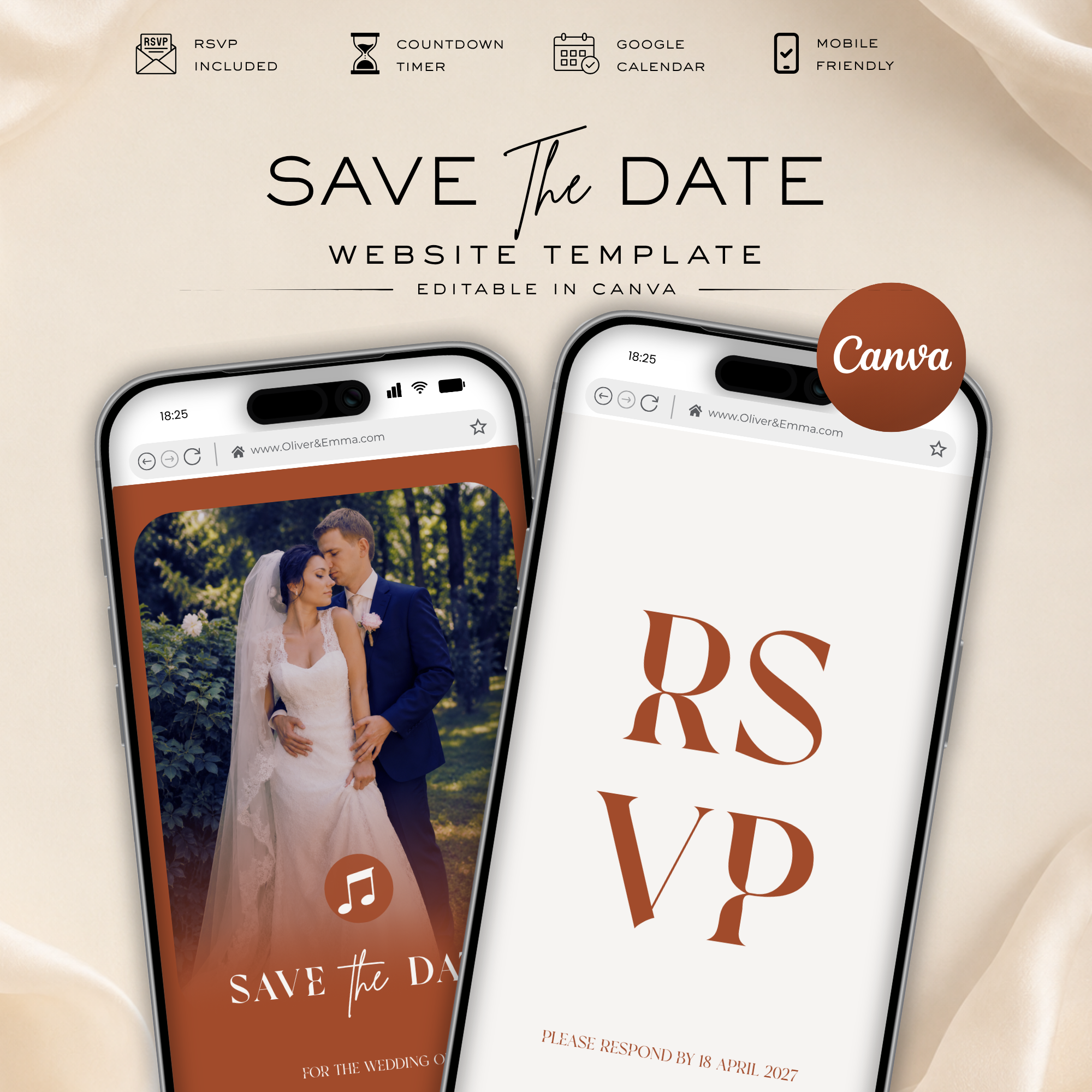 Terracotta Classic Save the Date Wedding Invitation Website Template