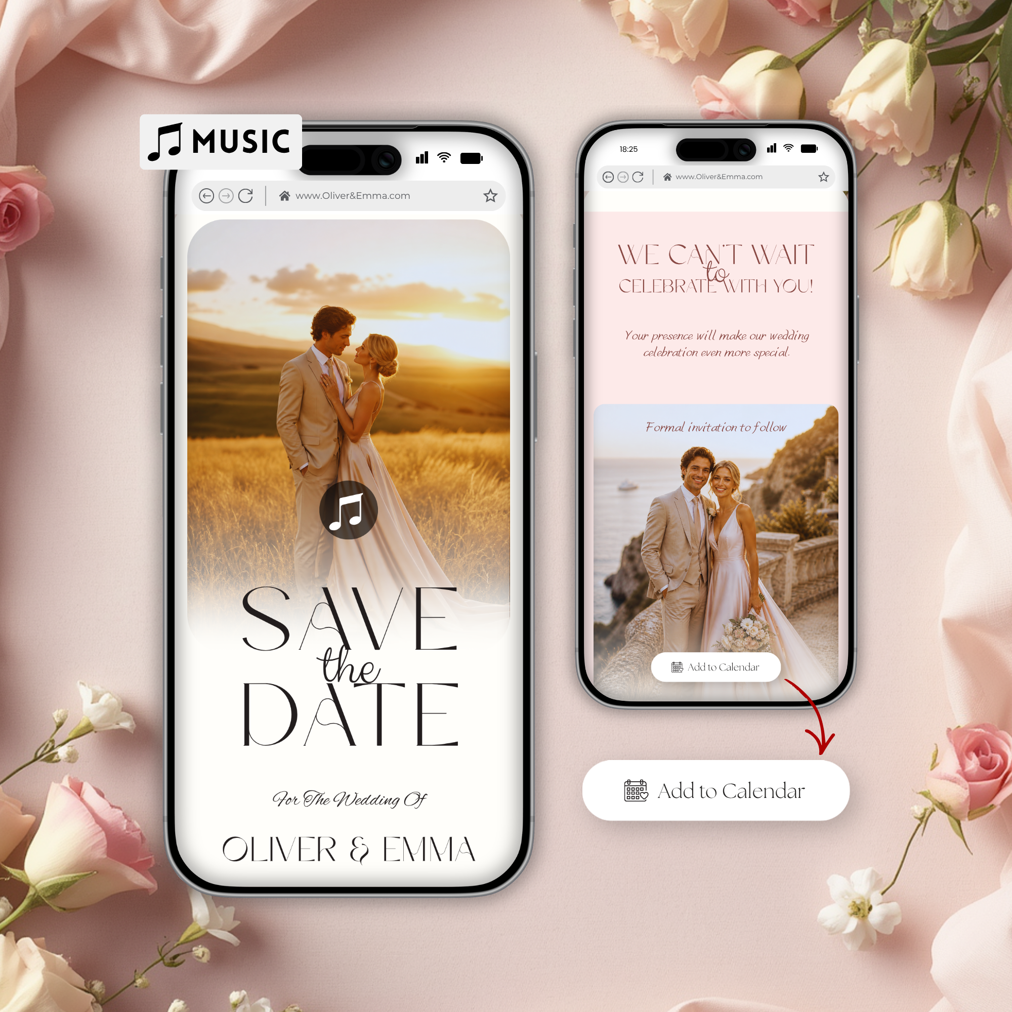 Pink & Champagne Save The Date Website Template | Canva Template