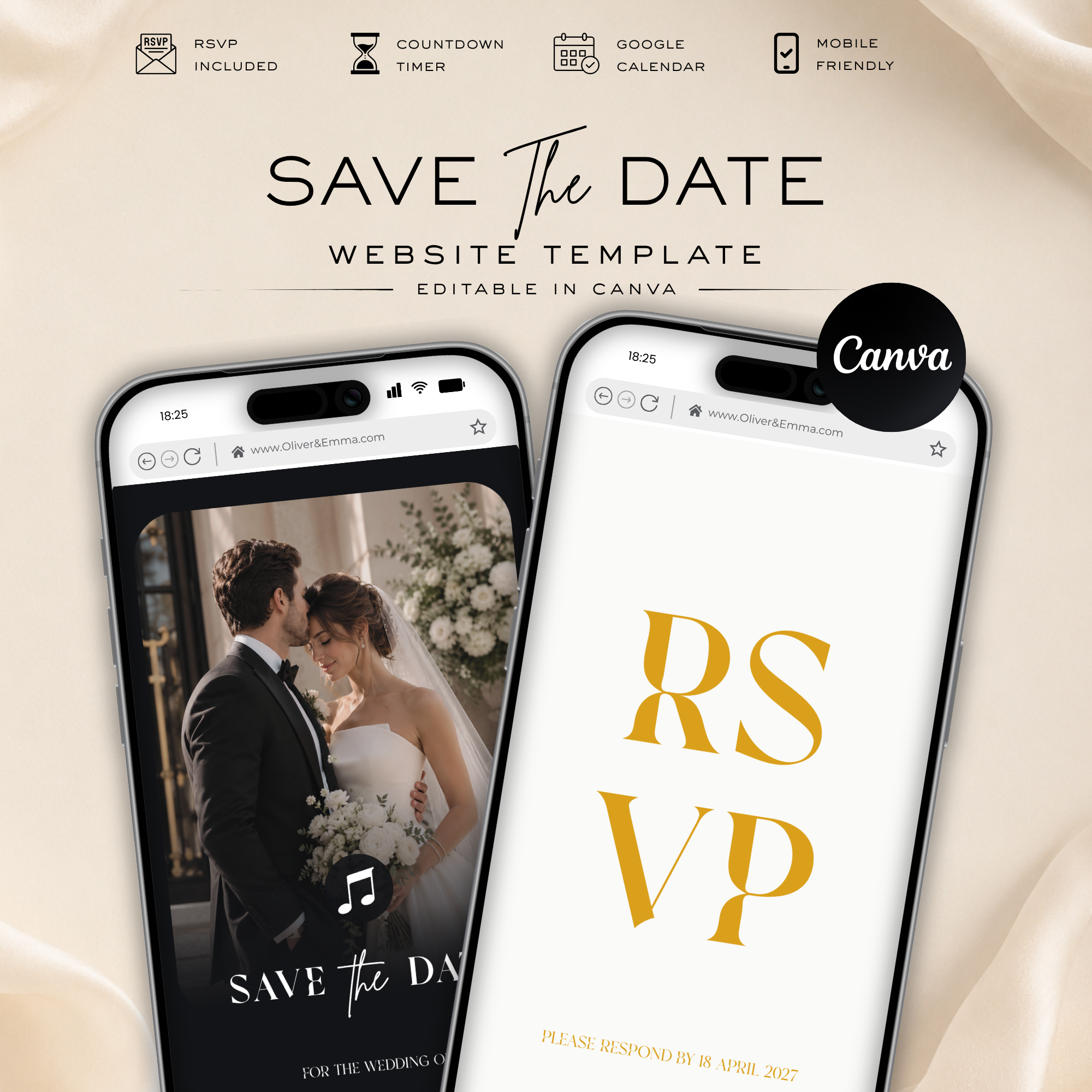 Black & White Classic Save the Date Wedding Invitation Website Template