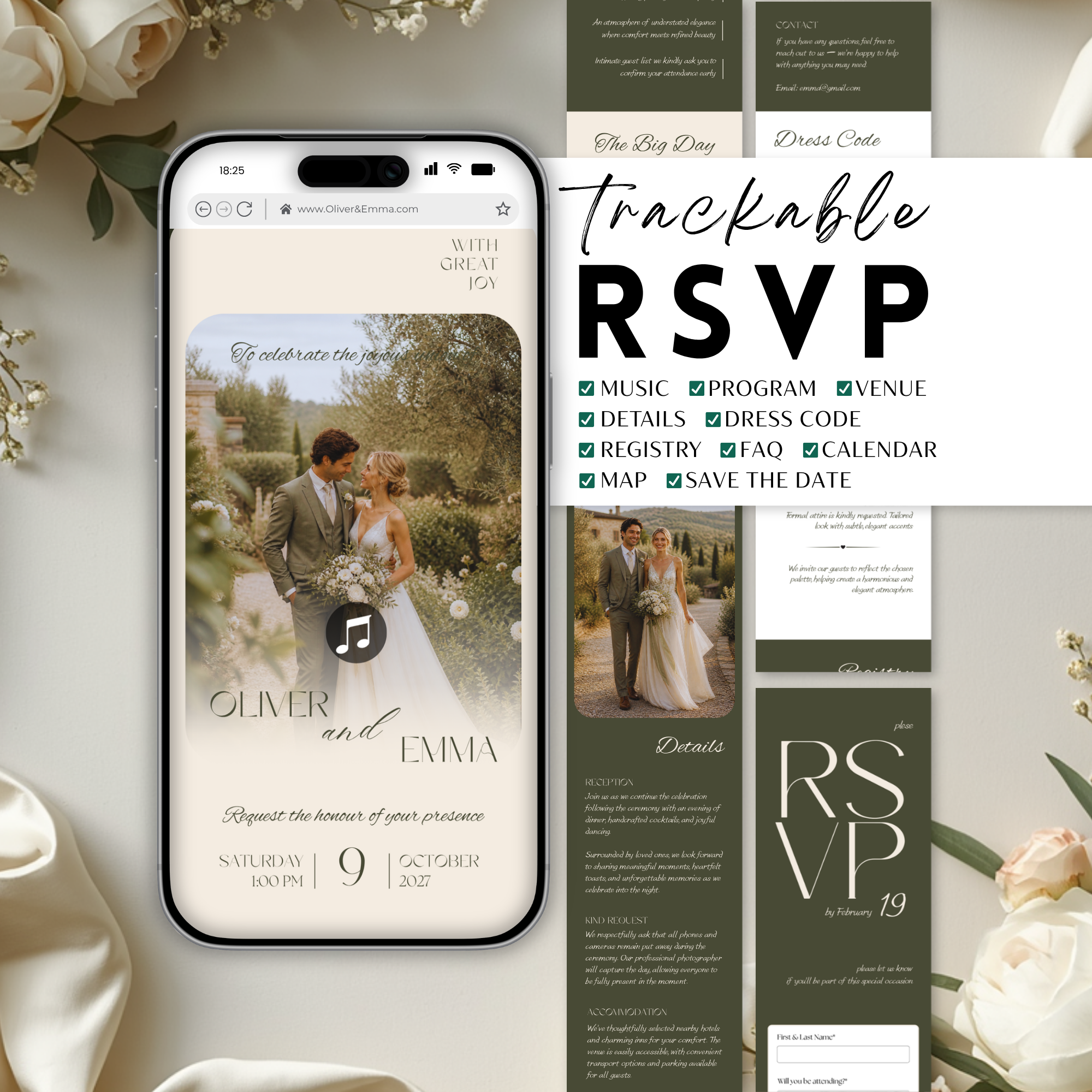 Olive & Cream Wedding Website Template with RSVP | Canva Template