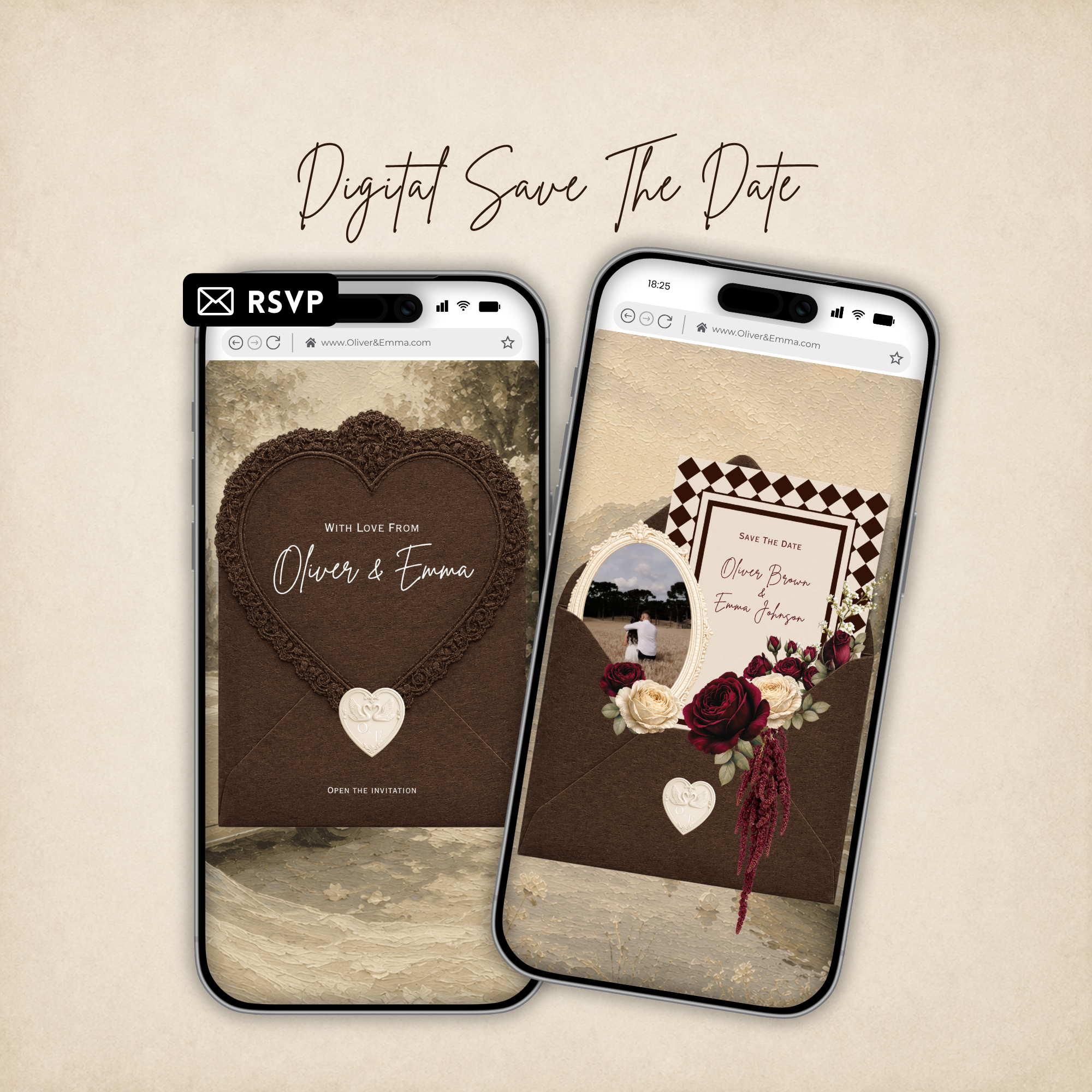 Chocolate Brown Old Money Save the Date Website with RSVP