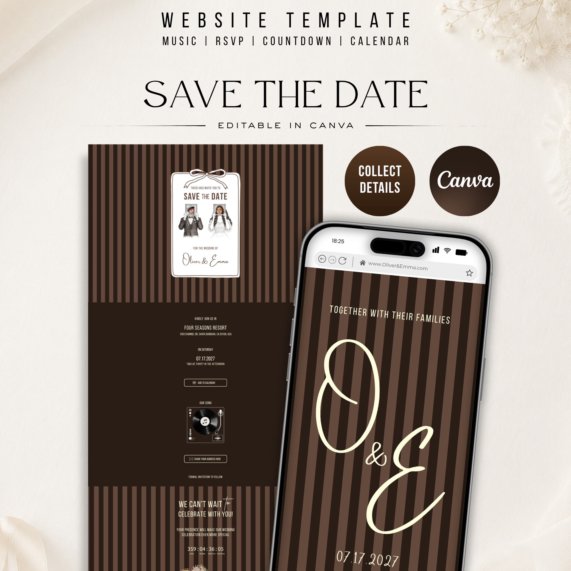 Old Money Espresso Brown Kids Wedding Invitation Website for Save the Date