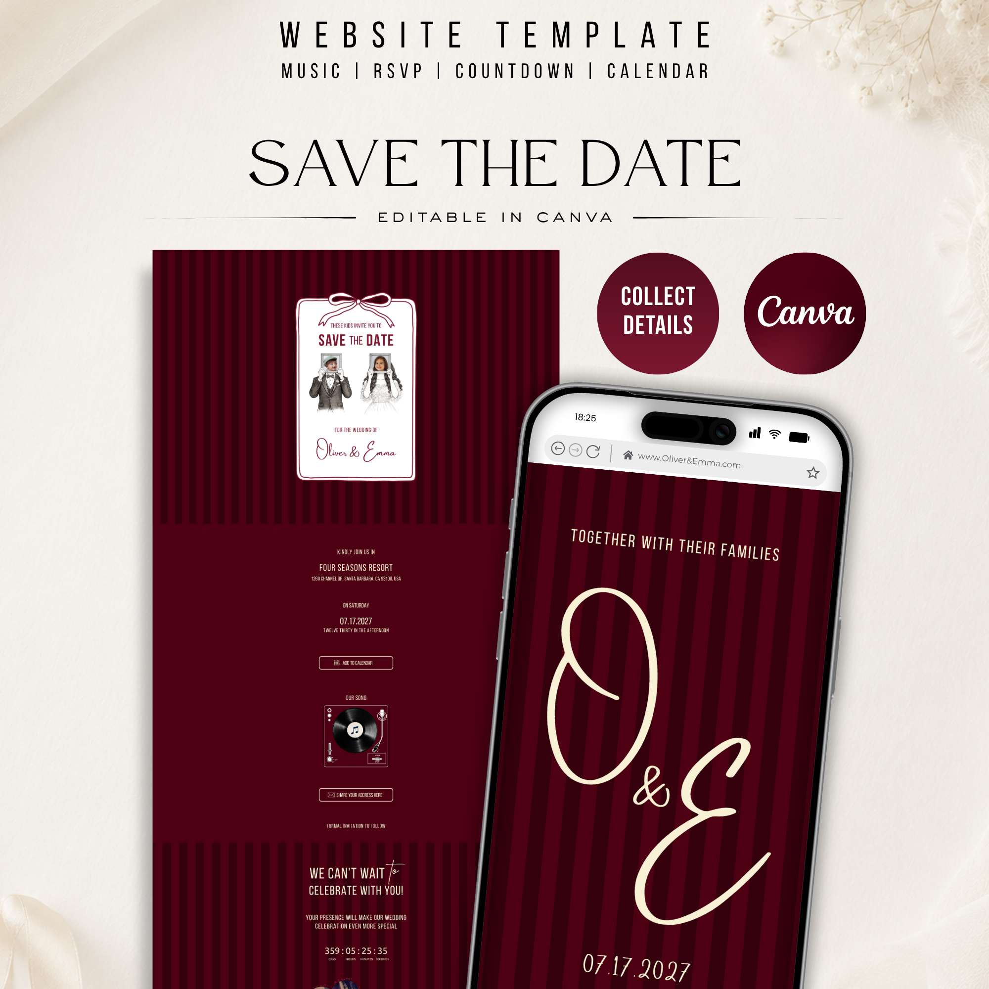 Old Money Burgundy Kids Wedding Invitation Website for Save the Date