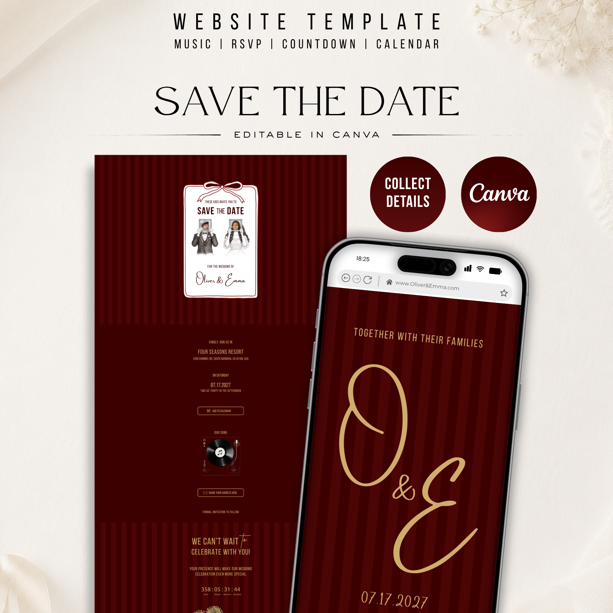 Old Money Cabernet Kids Wedding Invitation Website for Save the Date