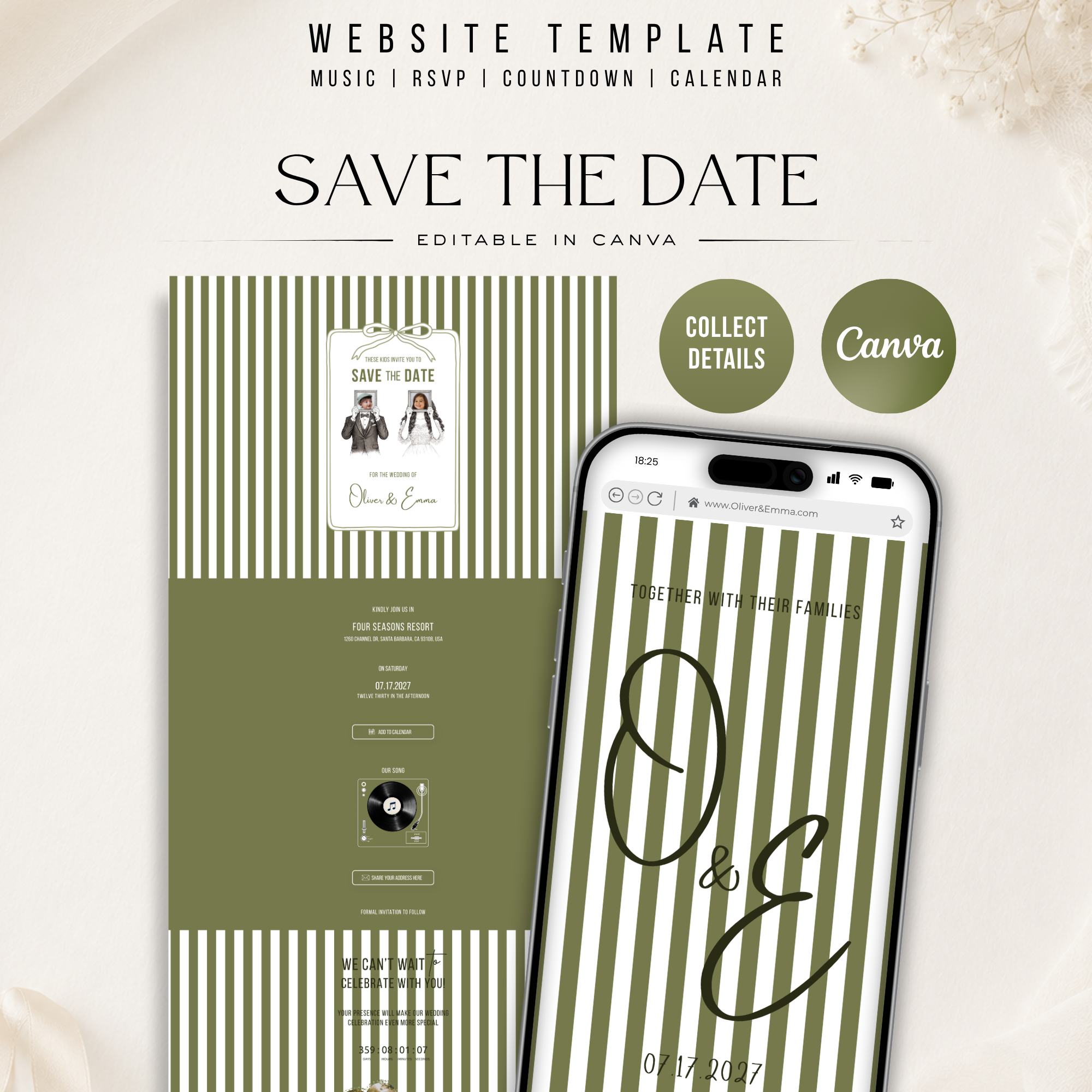 Old Money Sage Green Kids Wedding Invitation Website for Save the Date
