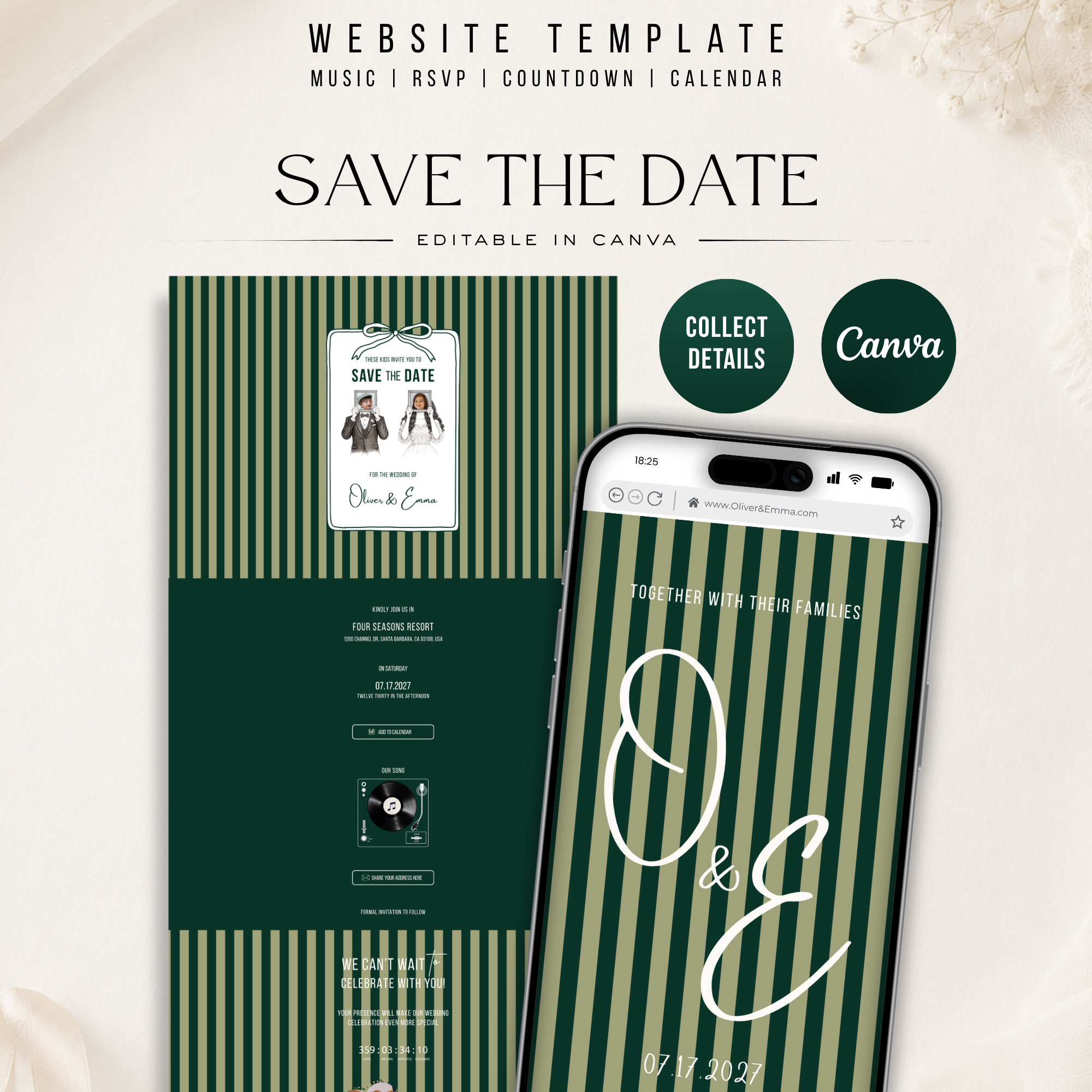Old Money Emerald Green Kids Wedding Invitation Website for Save the Date