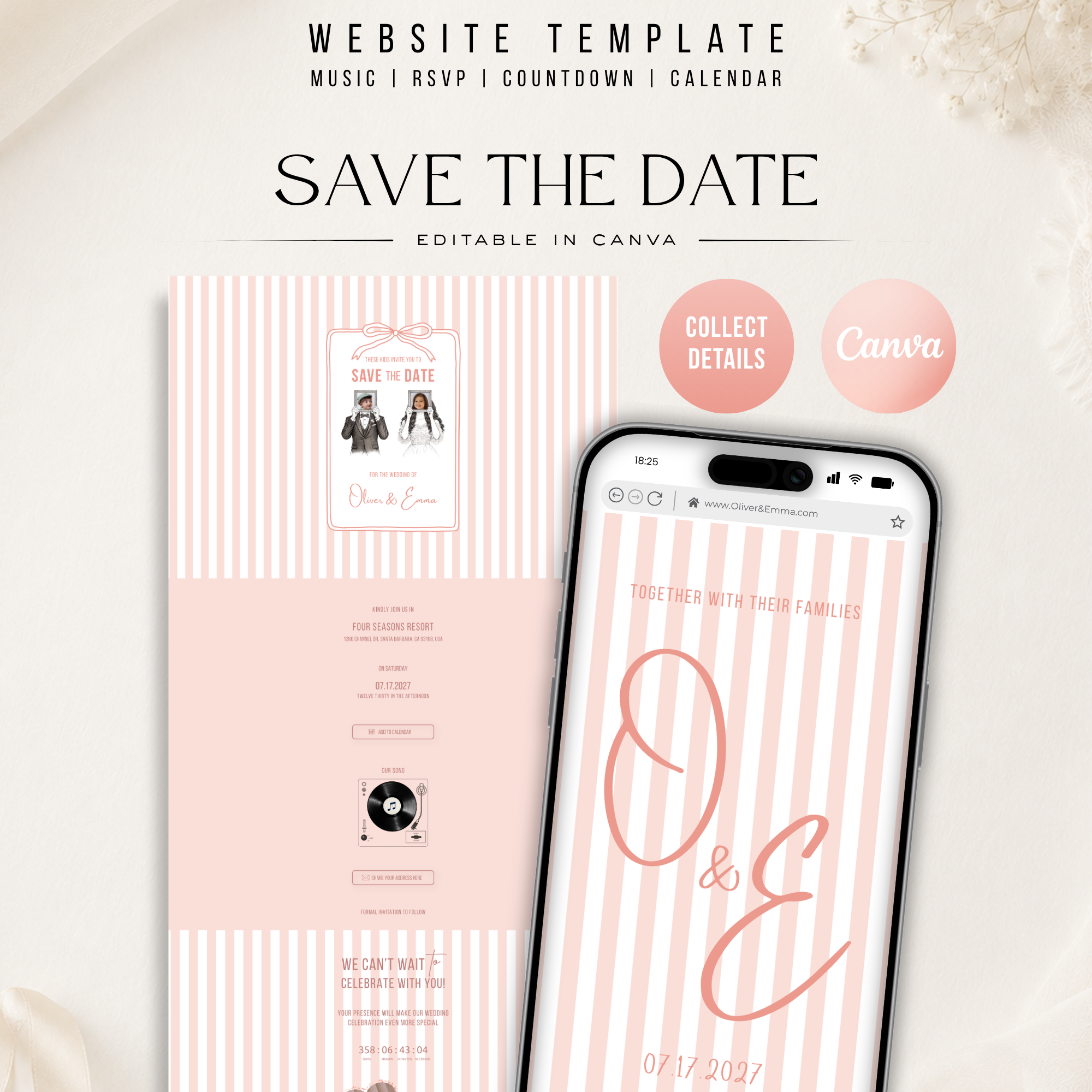 Old Money Pearl Blush Kids Wedding Invitation Website for Save the Date