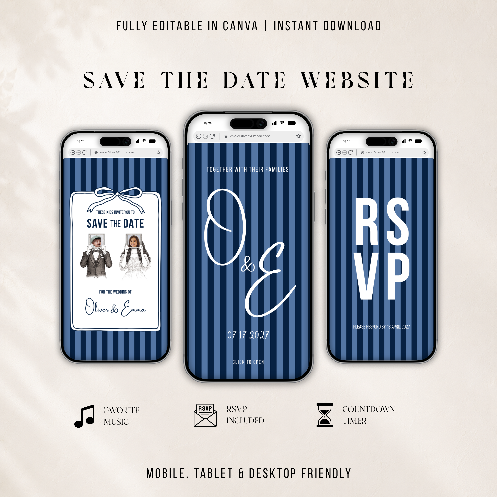 These Kids Save the Date Website in Navy Old Money Wedding Style