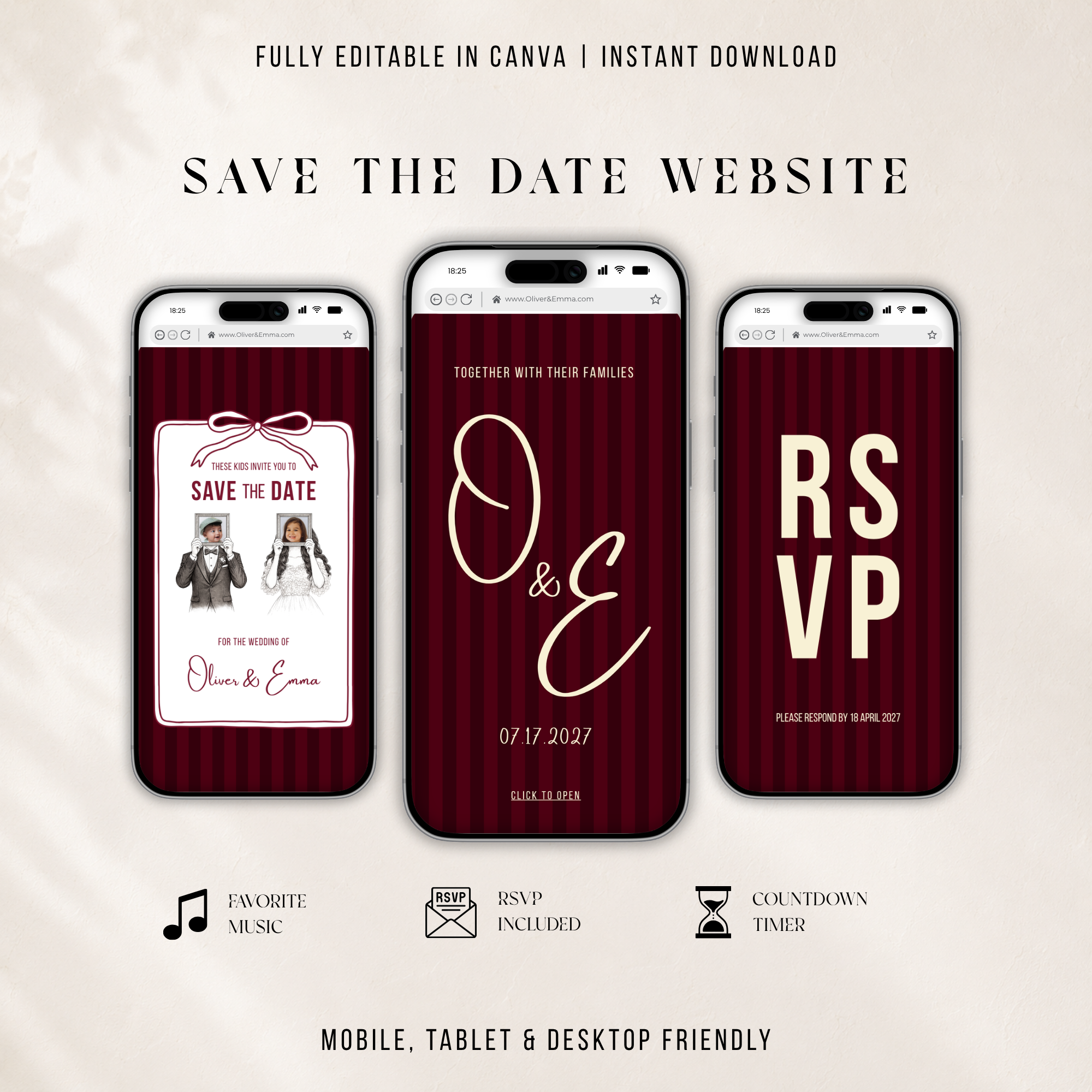 These Kids Save the Date Website in Burgundy Old Money Wedding Style