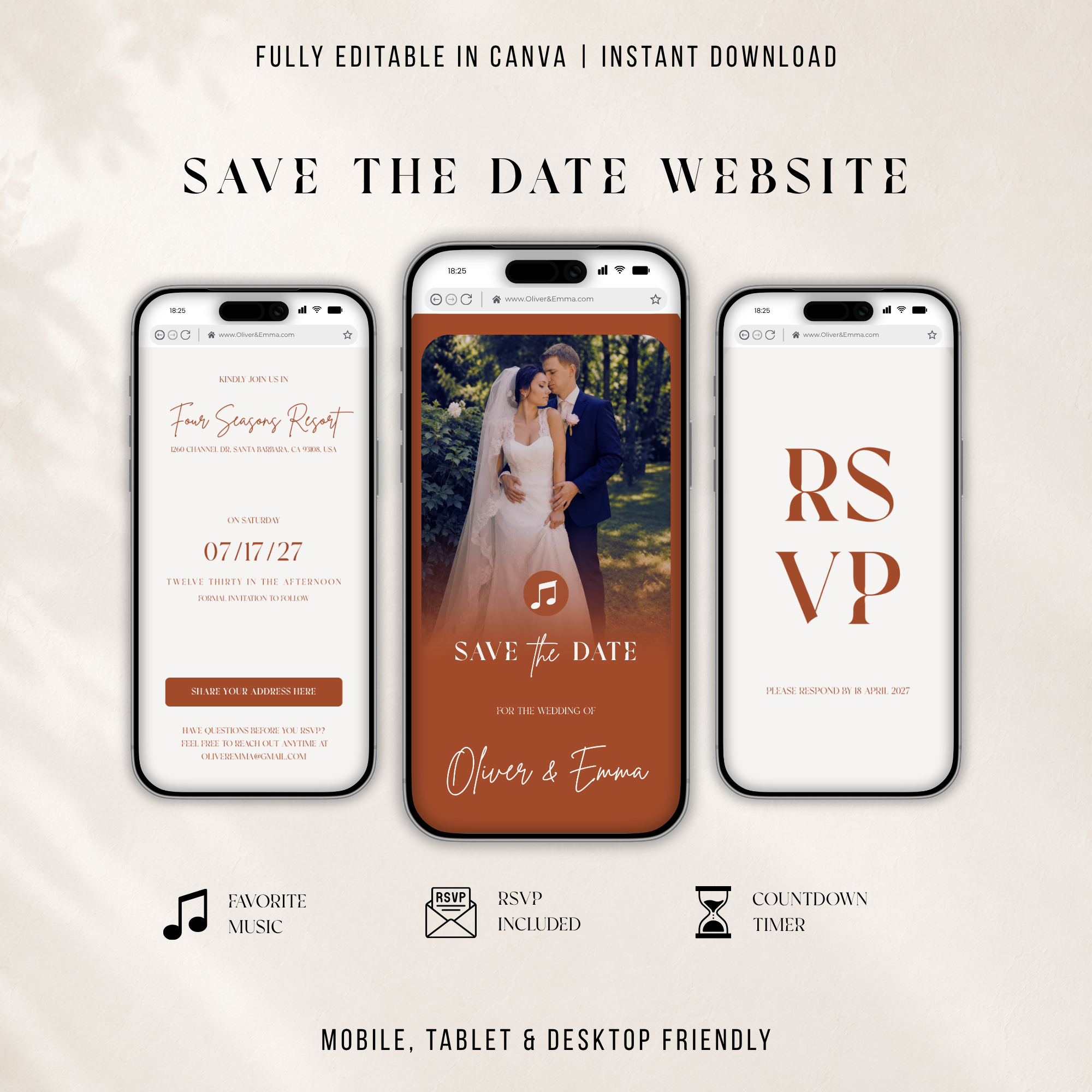 Terracotta Digital Wedding Invitation | Save the Date Website Template
