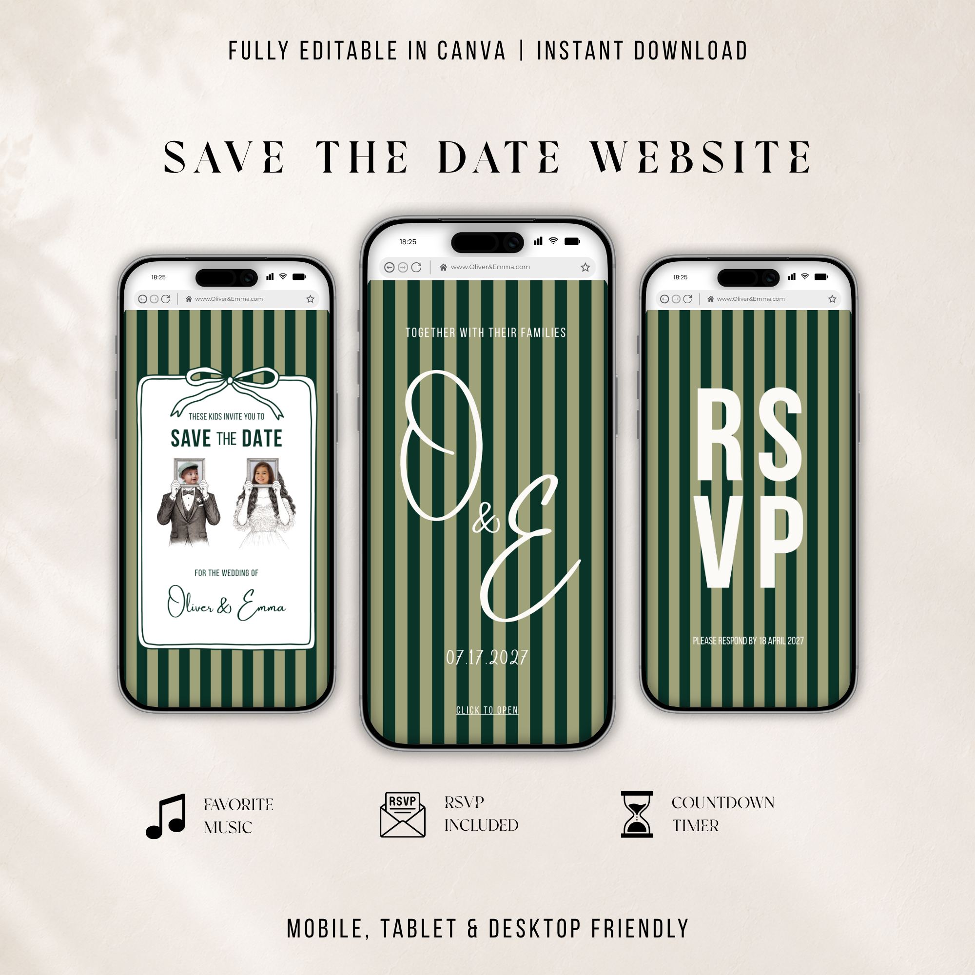 These Kids Save the Date Website in Emerald Green Old Money Wedding Style