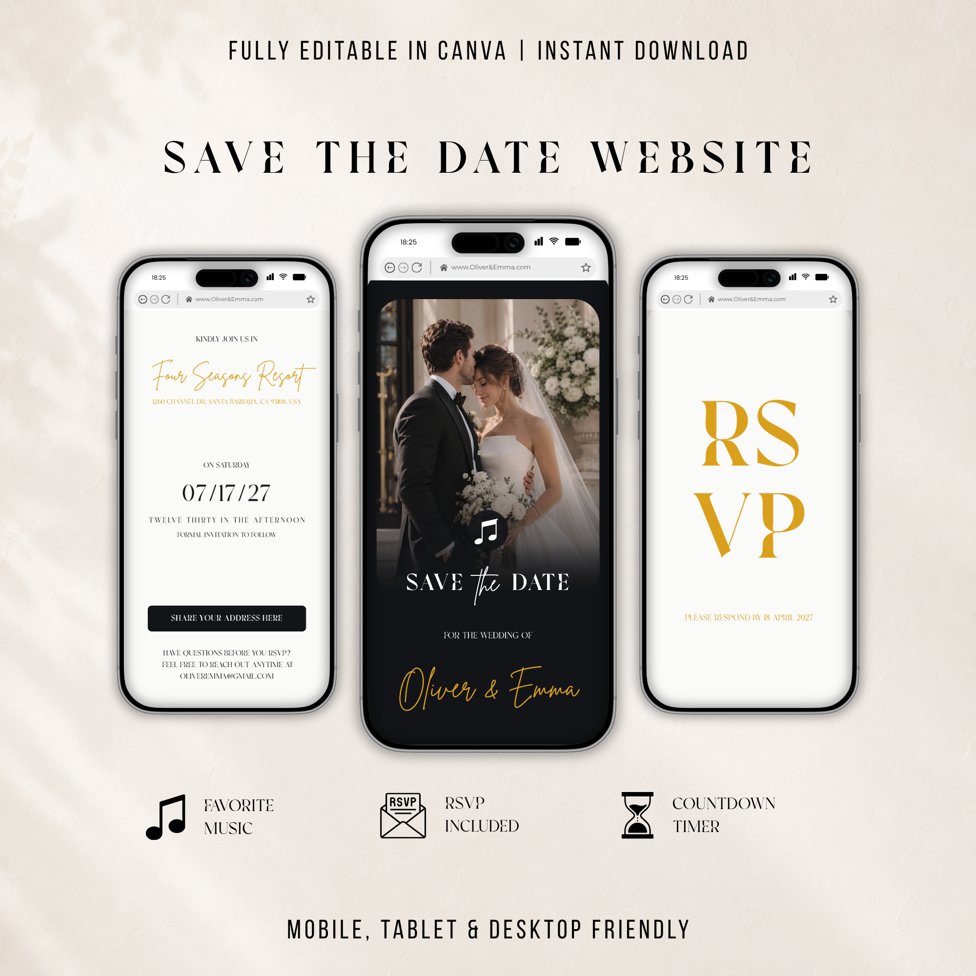 Black & White Digital Wedding Invitation | Save the Date Website Template