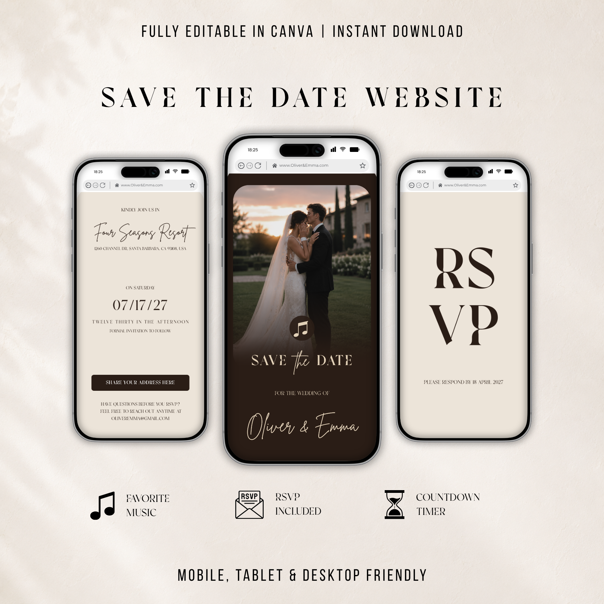 Espresso Brown Digital Wedding Invitation | Save the Date Website Template