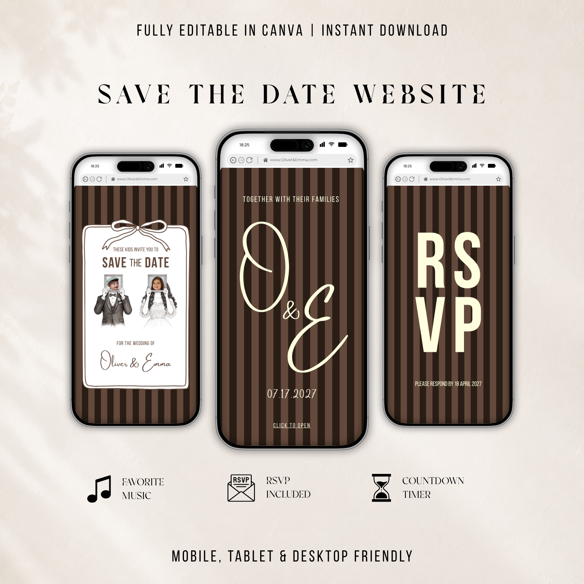 These Kids Save the Date Website in Espresso Brown Old Money Wedding Style