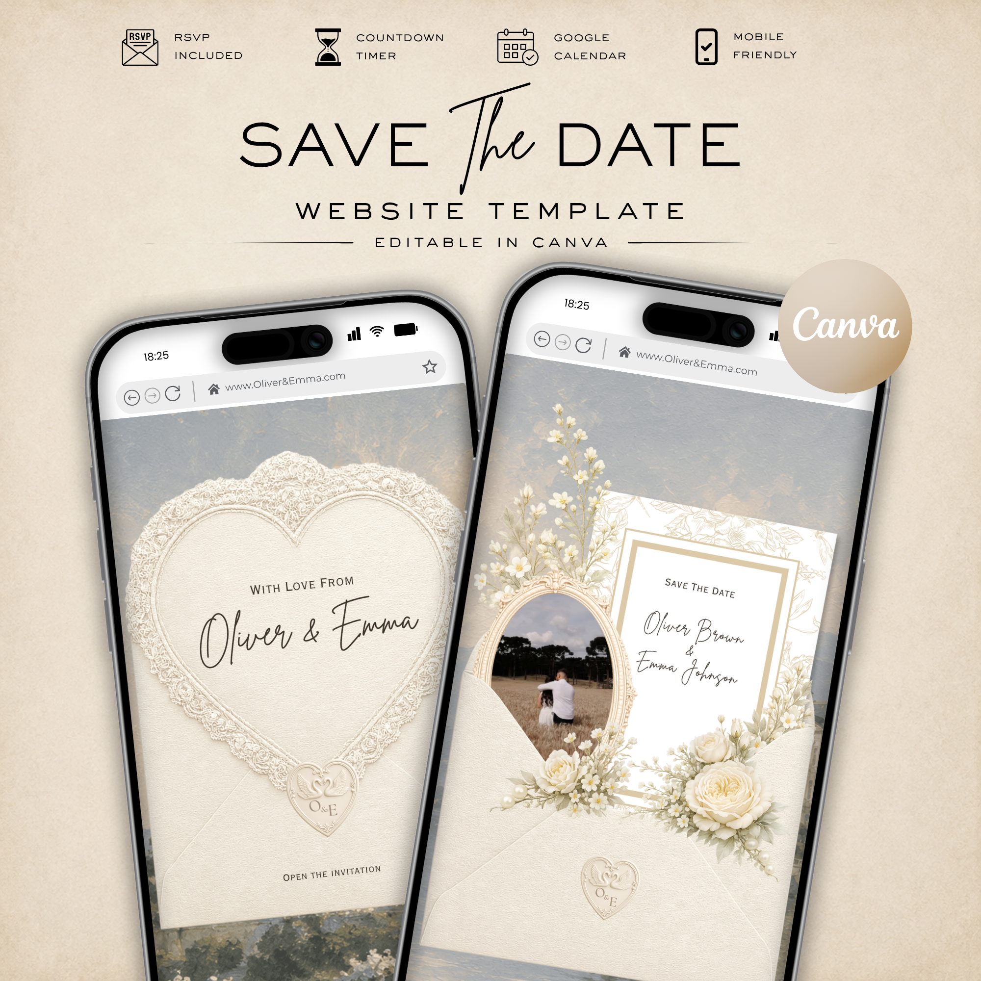Ivory Old Money Save the Date Wedding Invitation Website Template